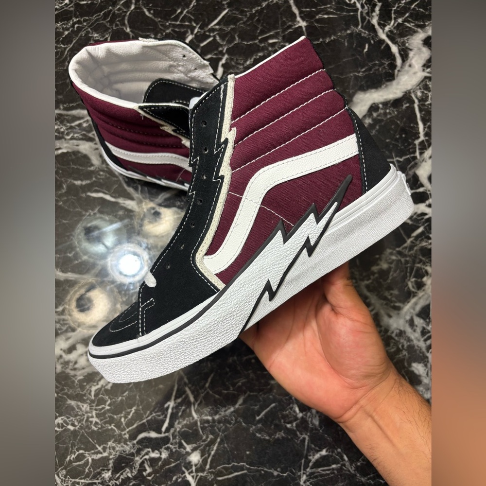 High-Top Vans SK-8 Sneakers with Lightning Bolt Design